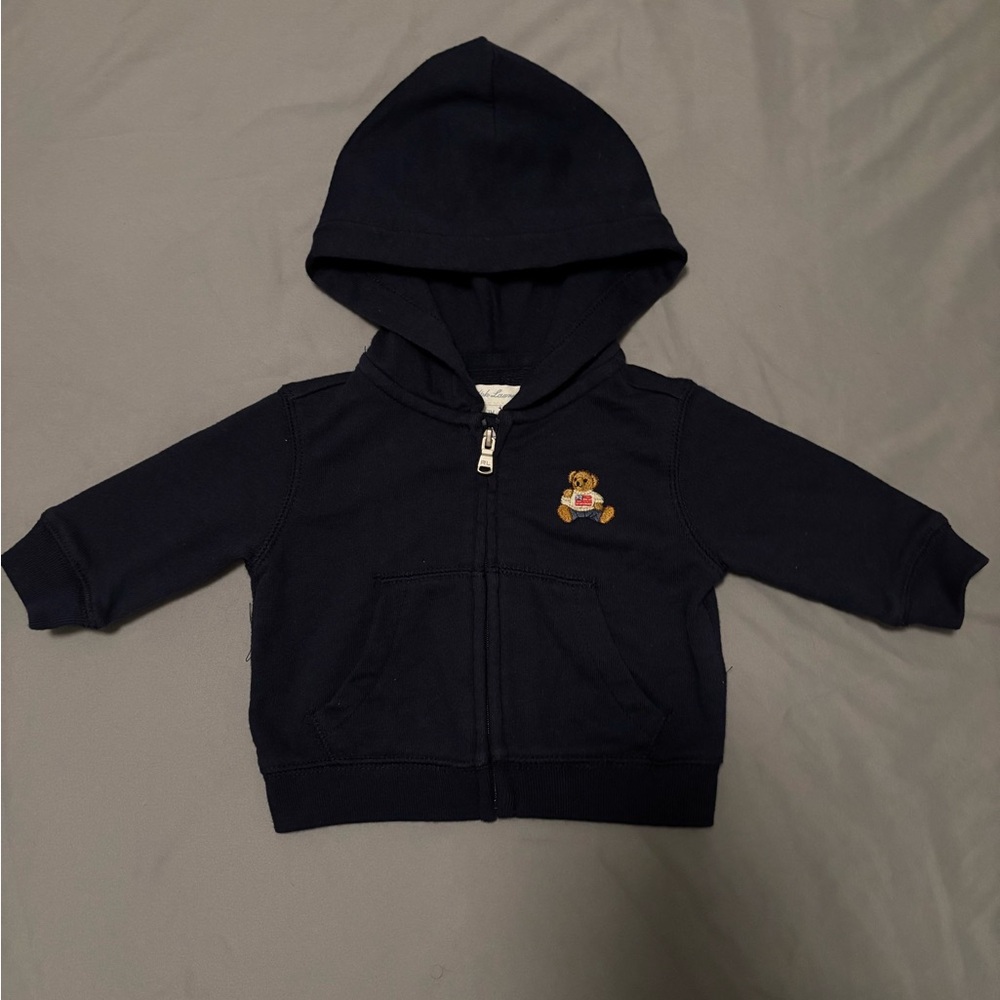 Ralph Lauren Kids Navy Hoodie with Bear Embroidery